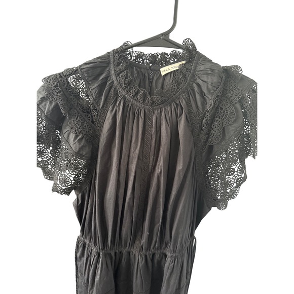 Ulla Johnson Black Cotton Eyelet Lace Flutter Sleeve Midi Dress Size 10 - Picture 2 of 6